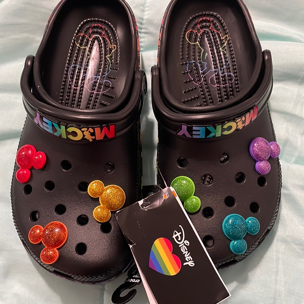 Disney rainbow Crocs